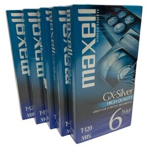 Maxell GX-Silver High Quality 6hr T-120 Video Cassette Tapes‎ Pk 5
